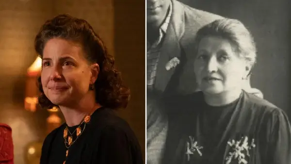 From left to right: Robin Weigert who portrays Nechuma Kurc and the real-life Nechuma, matriarch of the family 