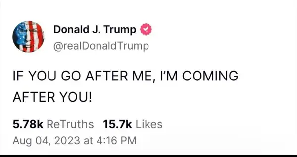 Trump droht, wenn Sie mir nachgehen, ich komme Ihnen nach, nachdem das Gericht ihn gewarnt hat, dass er keine Drohungen ausgibt