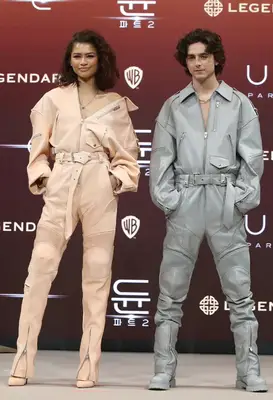 Zendaya and Timothée Chalamet twin at the press conference for 