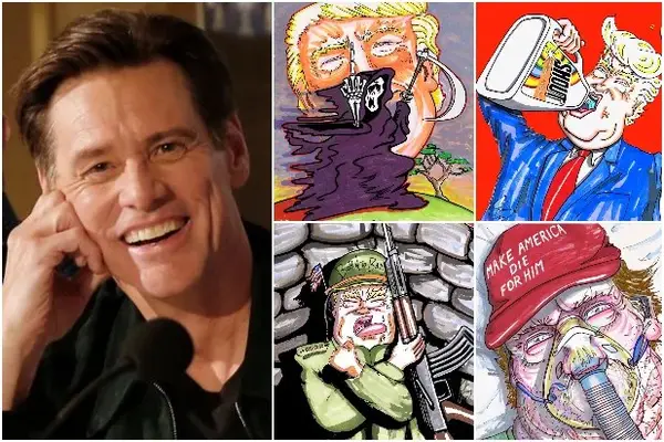 Jim Carrey repräsentiert eine zerstörerische Präsidentschaft von Trump in 50 seiner Kunstwerke (Fotos) Politische geladene (Fotos)