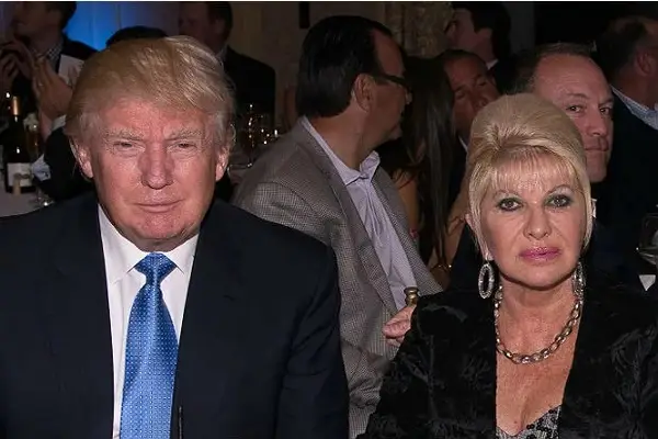 Donald Trump with former wife Ivana, both wearing black jackets, in 2015.
