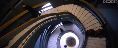 FOUNDATION 202 SPIRAL SHOT OF THE STAIRS FROM THE CHANDELIER ON DOWN