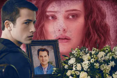 collage of characters from 13 reasons why and a funeral