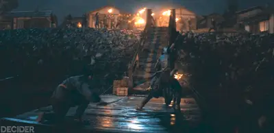 SHOGUN 103 Buntaro slicing up attackers on the dock