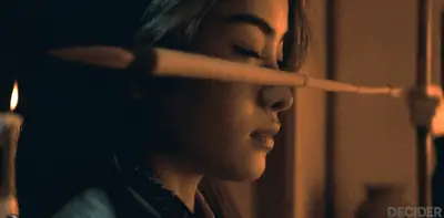 SHOGUN 105 Slo-mo shot of Buntaro arrows passing Mariko’s face at hair’s breadth distance