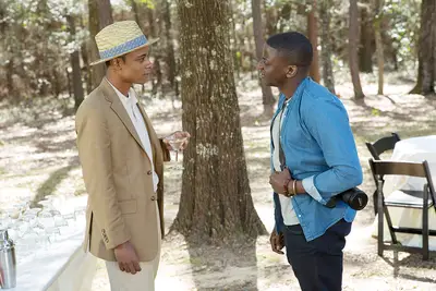 GET OUT, from left, Lakeith Stanfield, Daniel Kaluuya, 2017. ph: Justin Lubin. ©Universal