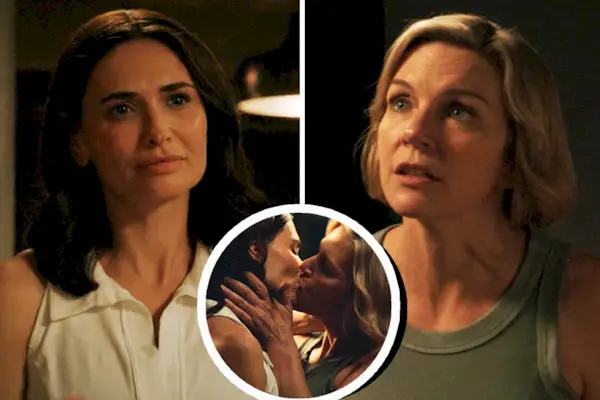 Foto affiancate di due donne che si guardano con una foto circolare di loro che si baciano al centro