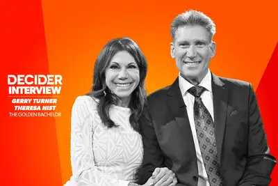 Gerry Turner + Theresa Nist in black and white on a bright orange background