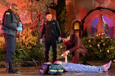 Aisha Hinds, Kenneth Choi, and Joey Graziadei on 