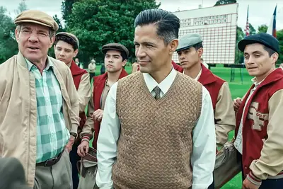 THE LONG GAME, from left: Dennis Quaid, Christian Gallegos, Miguel Angel Garcia, Jay Hernandez, Julian Works, Jose Julian, 2023
