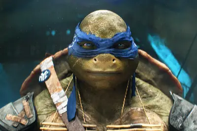 Still from the 2014 live-action TEENAGE MUTANT NINJA TURTLES movie showing Leonardo