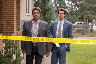 Gil Birmingham as Bill Taba and Andrew Garfield as Jeb Pyre in Under the Banner of Heaven