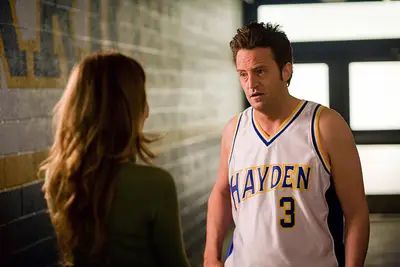 Matthew Perry wearing a basketball jersey in 17 Again