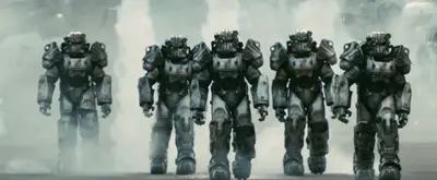 FALLOUT EPISODE 1 GLORY SHOT OF ROBOT SOLDIERS