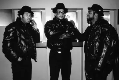 Run DMC, (from left) Reverend Run (Joseph Simmons), Darryl McDaniels, Jam Master Jay (Jay Mizell), J