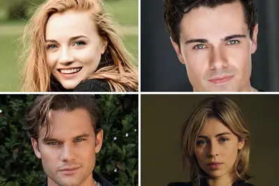 Harriet Slater, Jamie Roy, Jeremy Irvine, and Hermione Corfield