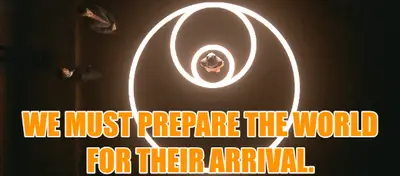 3 BODY PROBLEM 104 Ye speaking on three-body logo stage: We must prepare the world for their arrival.