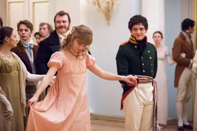 WAR AND PEACE, l-r: Lily James, Aneurin Barnard, 2016. ph: Laurie Sparham/©A&E/courtesy Everett